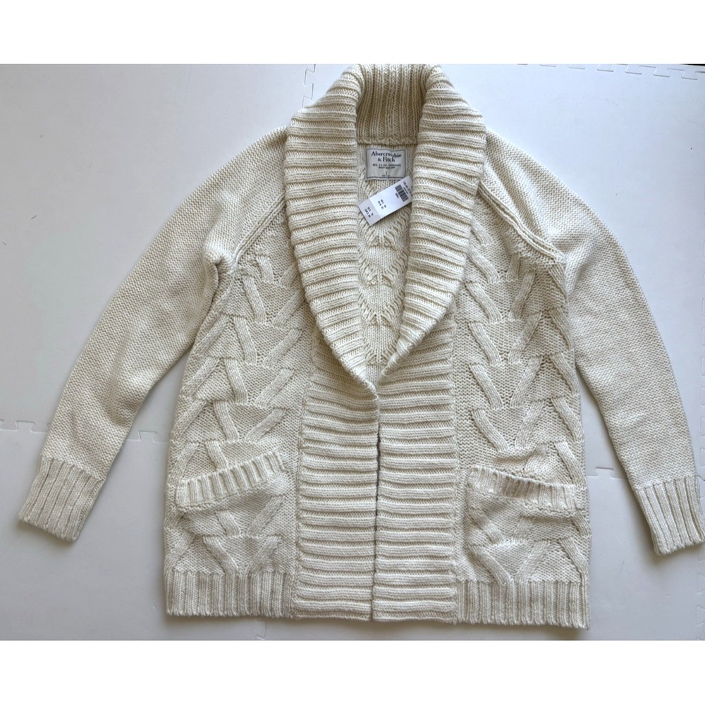 ABERCROMBIE FITCH Womens Cardigan Sweater Shall Collar Fisherman Chunky- Size S